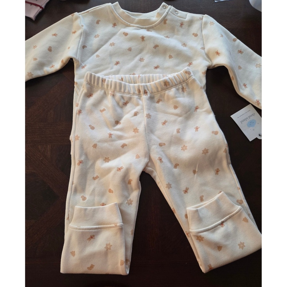 Cloud Island Kids 24M Gingerbread Sweatshirt and Jogger Set Off-White NEW